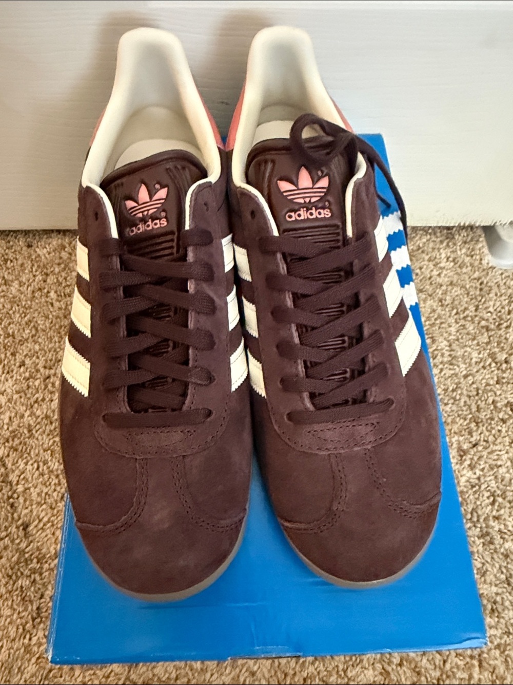 adidas Gazelle Womens Brown White Pink Suede Sneakers - Picture 3 of 6